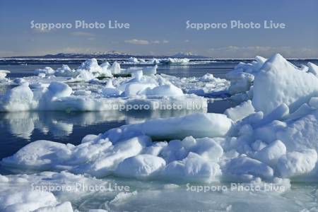オホーツク海の流氷と国後島