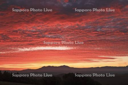 大雪山と朝焼け