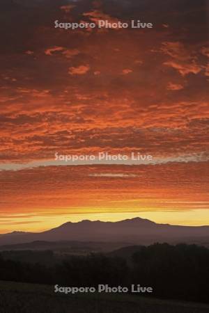 大雪山と朝焼け