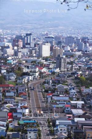 函館市街地と市電谷地頭駅と道