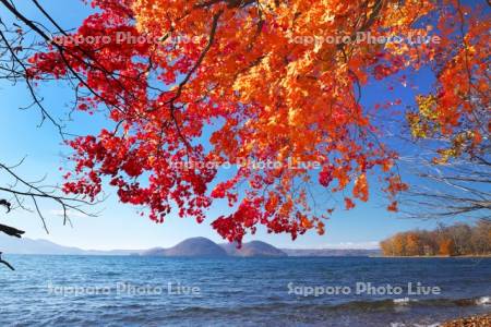 洞爺湖の紅葉と中島