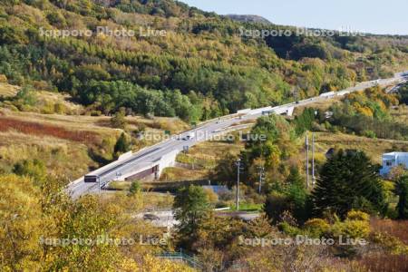 高速道路と紅葉　道央自動車道
