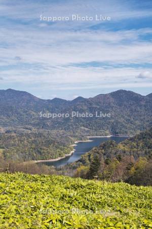 糠平湖の紅葉と東大雪の山々