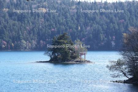 然別湖と弁天島　紅葉