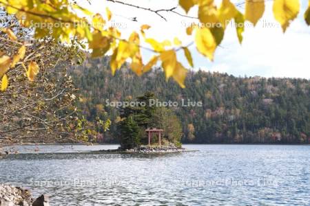 然別湖と弁天島　紅葉