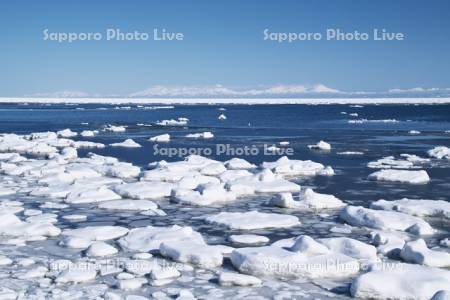 オホーツク海の流氷と知床連山