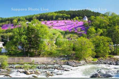 芝ざくら滝上公園と渚滑川（蚊流の滝）