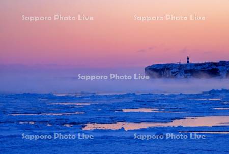 夜明けの能取岬と流氷