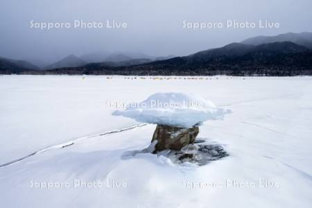 糠平湖のキノコ氷