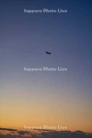 朝焼けと飛行機